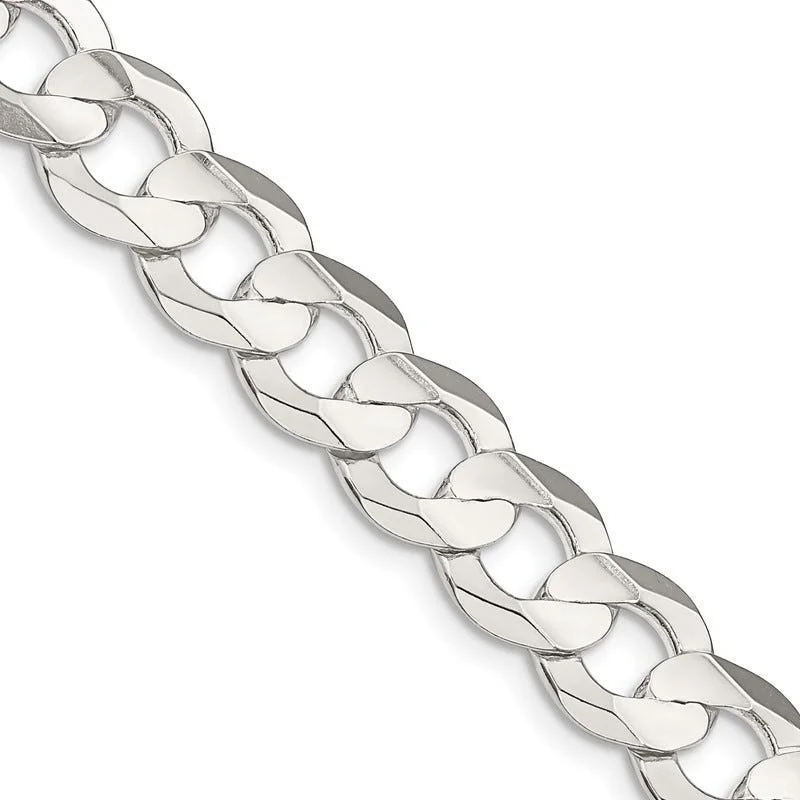 Silver Bar Necklaces For Elegant Simplicity-Sterling Silver 9.75mm Concave Beveled Curb Chain Necklace