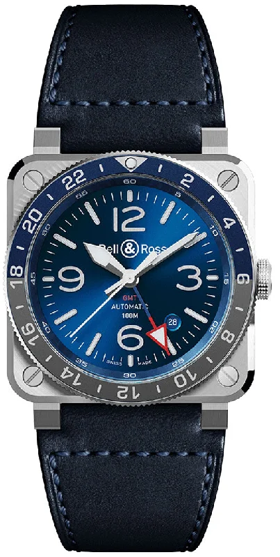 Watches With Personalized Names-Bell & Ross BR03-93 GMT Blue Steel 42mm Automatic Watch