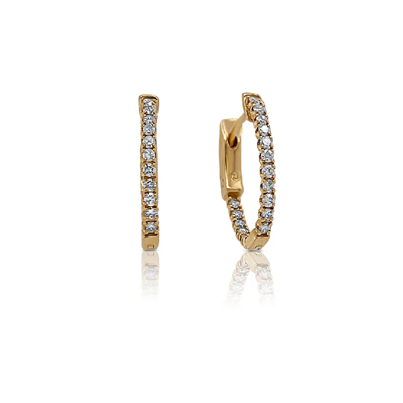 Elegant Drop Earrings For Weddings-0.49 Cttw Round Diamond 14K Yellow Gold Hoop Earrings