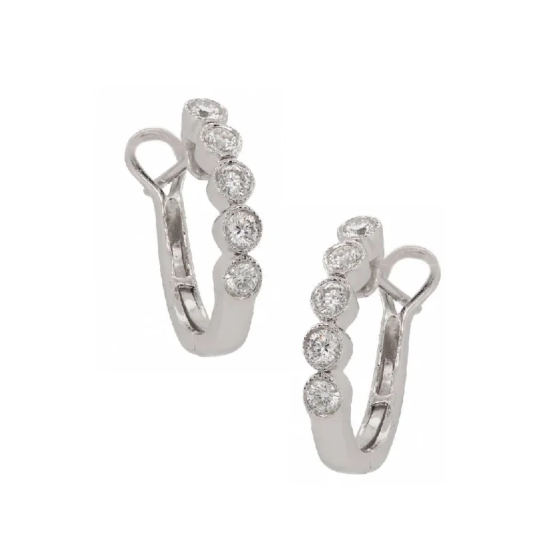 Dangle Earrings For Wedding Occasions-14K White Gold Diamond Milgrain Huggie Earrings