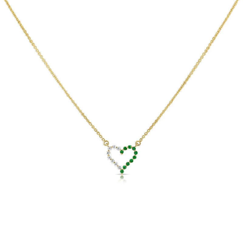 Stunning Long Beaded Necklaces For Fashionistas-Emerald & Diamonds Heart Necklace made in 14K Gold