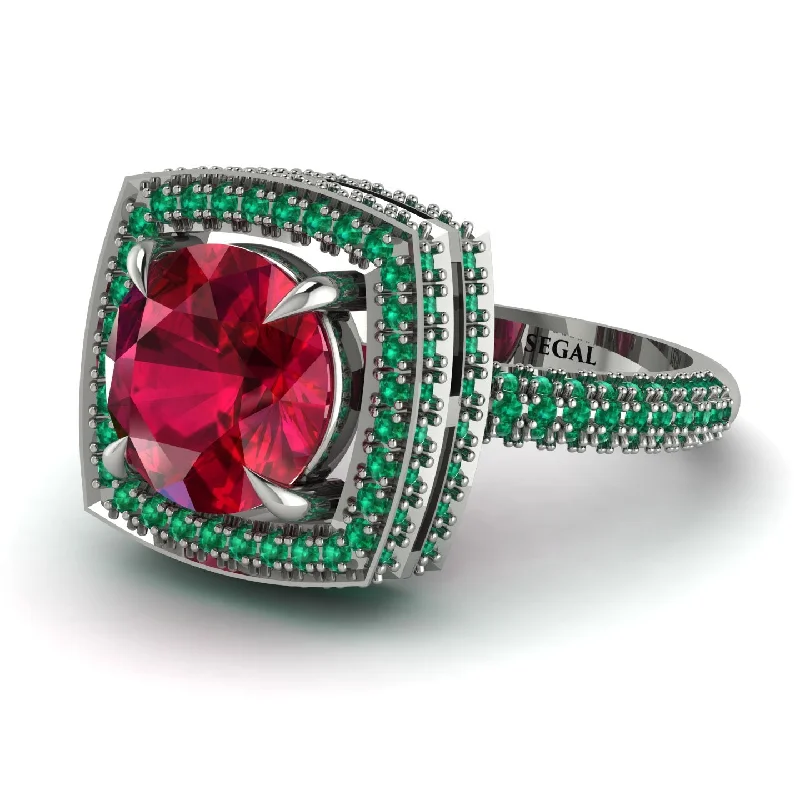 Simple Gemstone Rings For Elegant Fashion-Round Ruby Double Halo Engagement Ring - Kayleigh No. 27