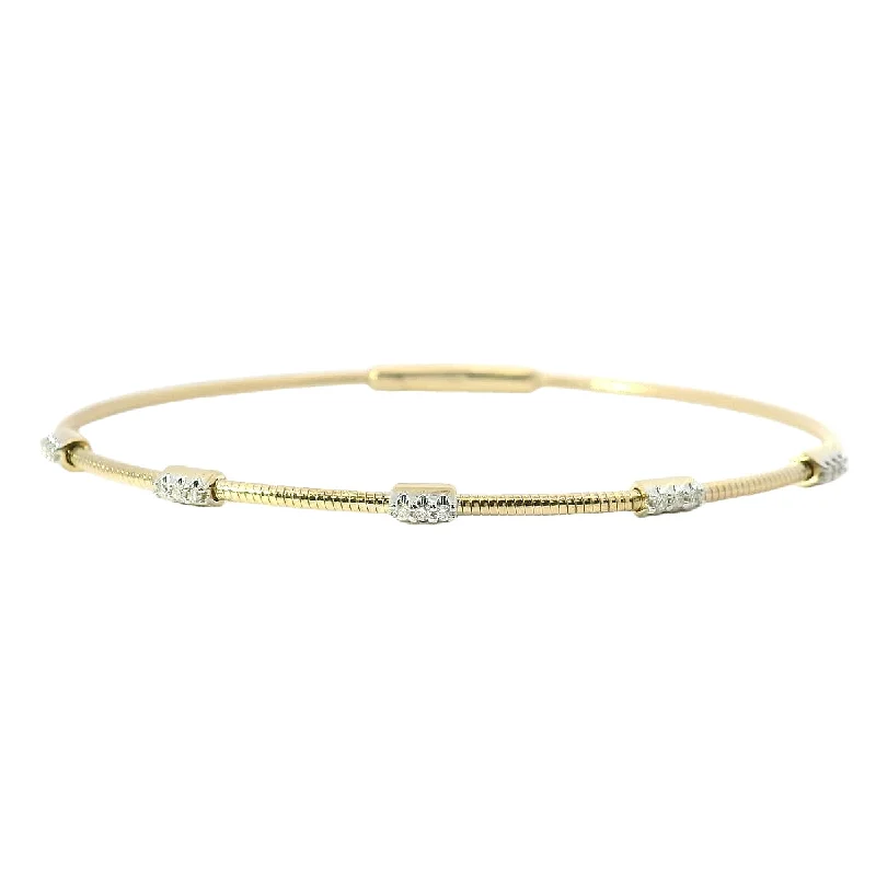 Bangles For Office Wear-14K Yellow Gold Flexible Diamond Bangle Bracelet