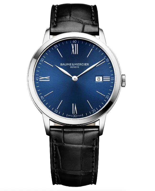 Watches With Simple Designs-Baume & Mercier Classima Blue Steel 40mm Automatic Watch - 10324