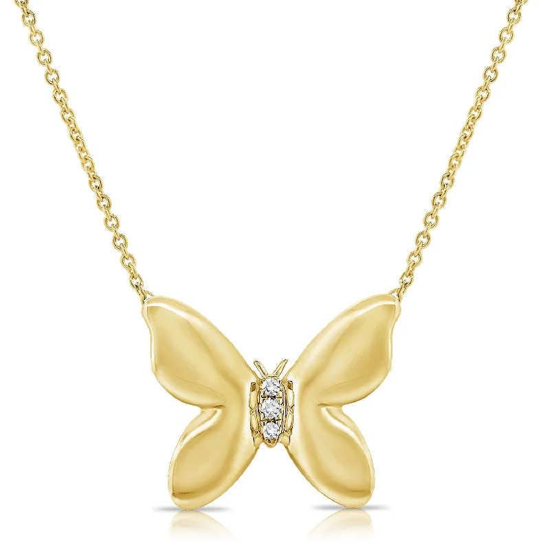 Trendy Beaded Necklaces For Summer Vibes-14K Gold Butterfly Pendant Necklace with Diamonds