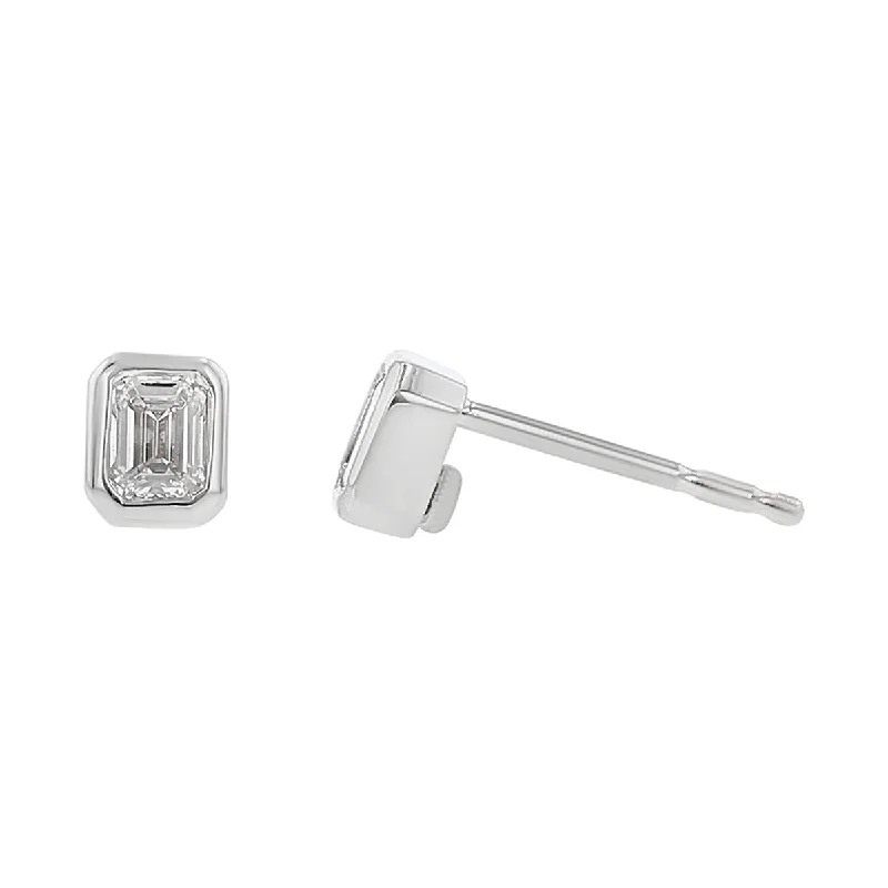 Beautiful Dangle Earrings For Bridal Wear-18K White Gold Emerald-Cut Diamond Stud Earrings