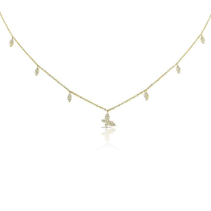 Bold Chain Necklaces For Special Events-14K Butterfly Necklace with Diamonds