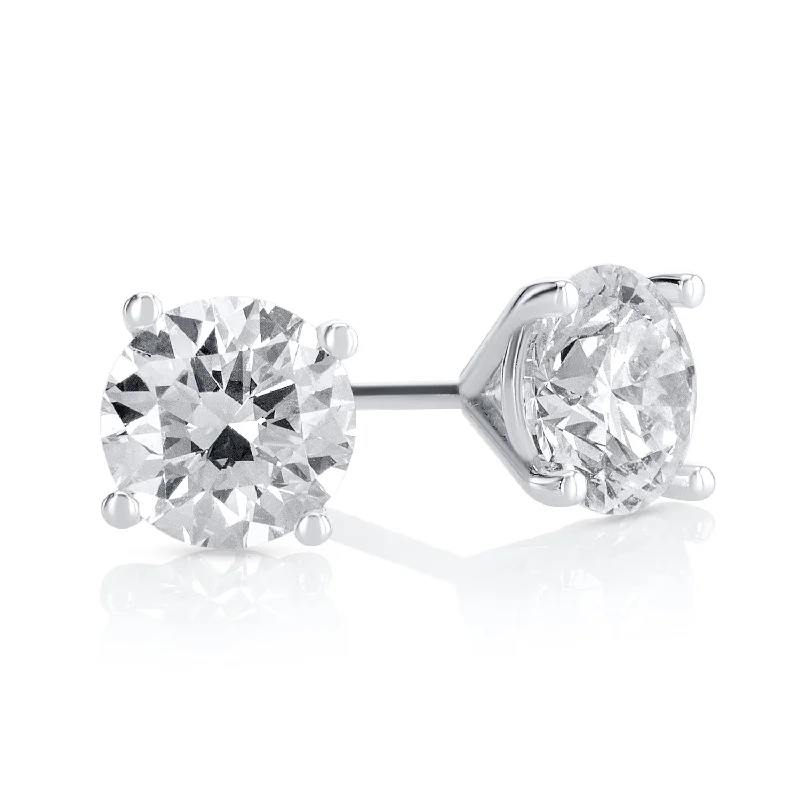 Chunky Earrings For Bold Fashion Statements-2.01 Carat Round Lab Grown Diamond Studs in 14K White Gold