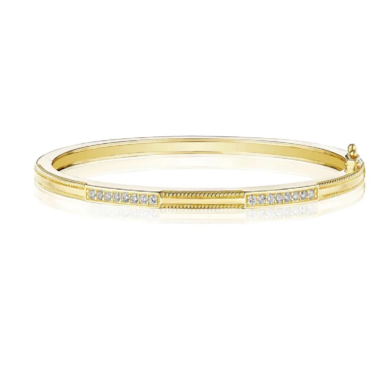 Bangles For Elegant Jewelry Looks-Double Diamond Bar Station Bangle Bracelet with Twist