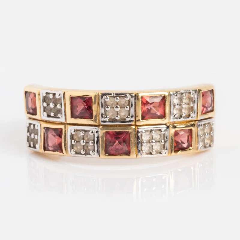 Unique Engagement Rings For Non-Traditional Brides-Solid Gold Garnet and Topaz Checkerboard Band