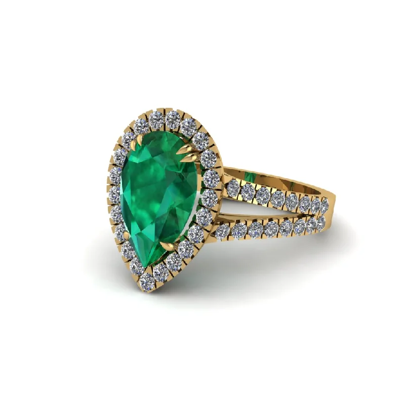 Men’s Wedding Bands For Classic Style-Pear Emerald Halo Split Shank Engagement Ring - Helena No. 4