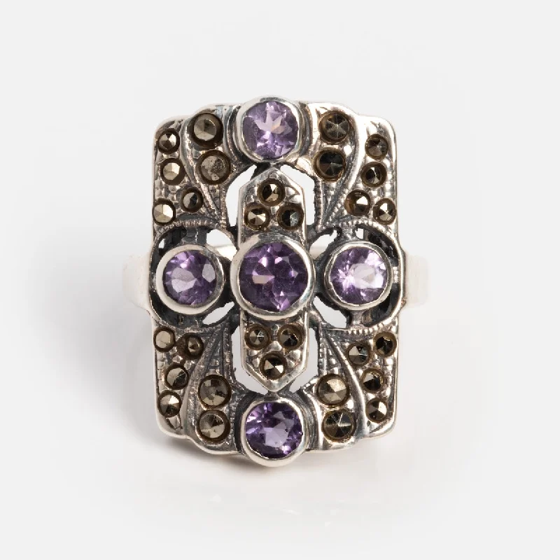 Personalized Men’s Rings For Special Occasions-Vintage Silver Amethyst Mid Century Art Deco Ring