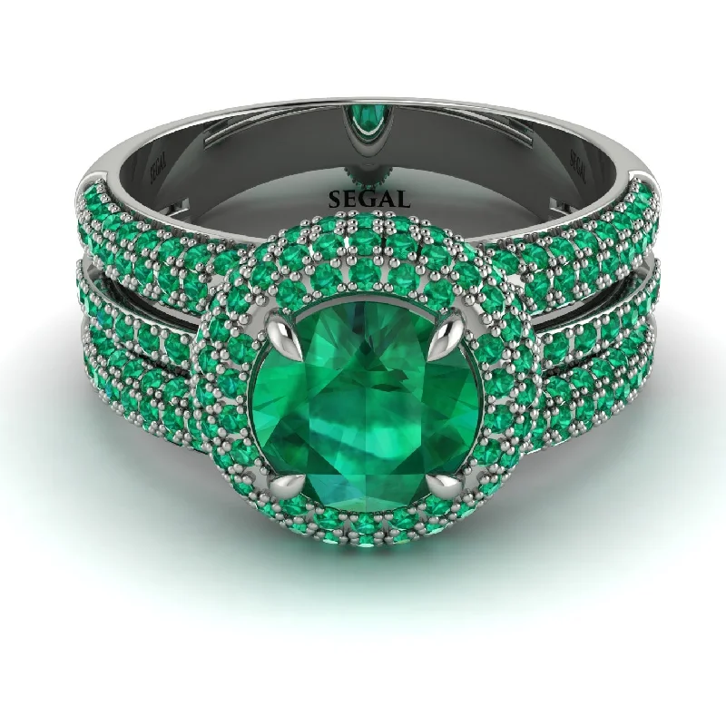 Beautiful Gold Promise Rings For Couples-Emerald Halo Luxury Pave Engagement Ring - Sierra No. 21