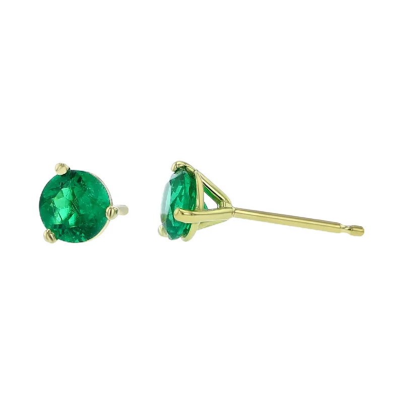 Simple Hoop Earrings For Everyday Style-18K Yellow Gold Colombian Emerald Stud Earrings