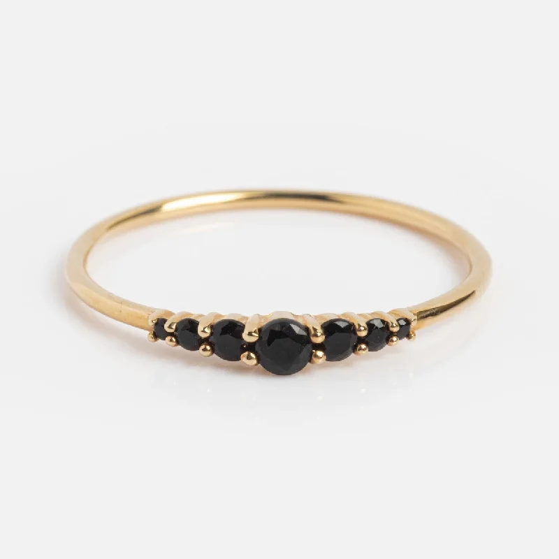 Elegant Wedding Bands For Non-Traditional Brides-Solid Gold Black Agate Cascade Ring