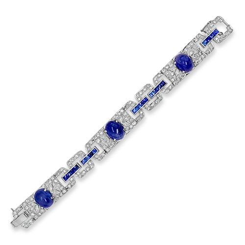 Bracelets For Statement Jewelry-Sapphire & Diamond Estate Bracelet