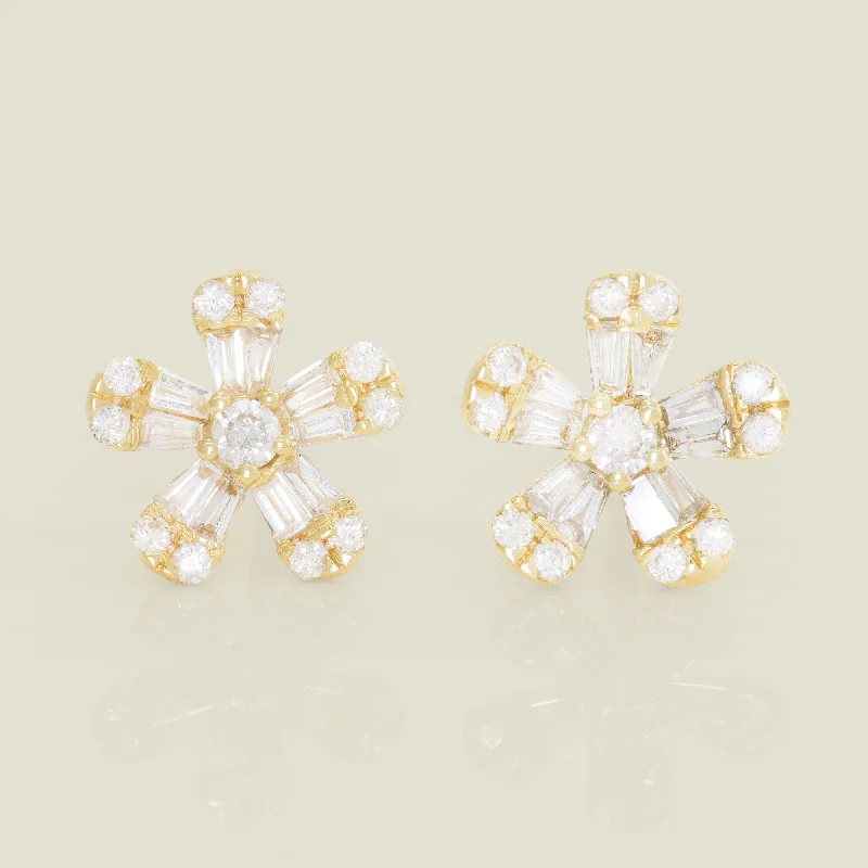 Colorful Earrings For Playful Fashion-Diamond Baguette-Cut Flower Stud Earrings