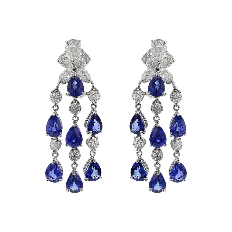 Stunning Crystal Drop Earrings For Weddings-Ceylon Sapphire and Diamond Dangle Earrings