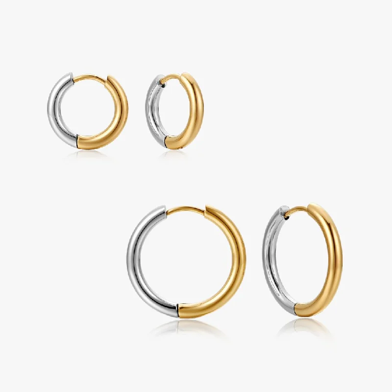 Sparkling Stud Earrings For Evening Glam-Two Tone Everyday Seamless Hoops