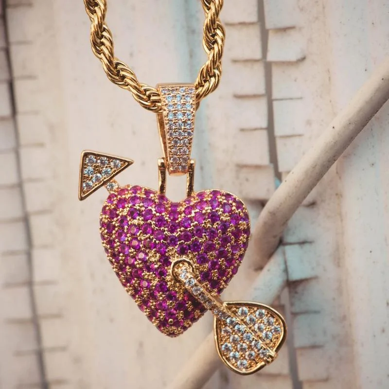 Personalized Gold Charm Necklaces For Special Gifts-Purple Cupids Heart Necklace