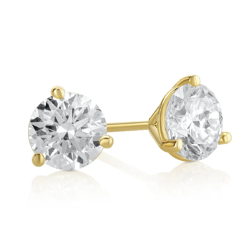 Handmade Earrings For Women-.35 Carat Round Lab Grown Diamond Studs in 14K Yellow Gold