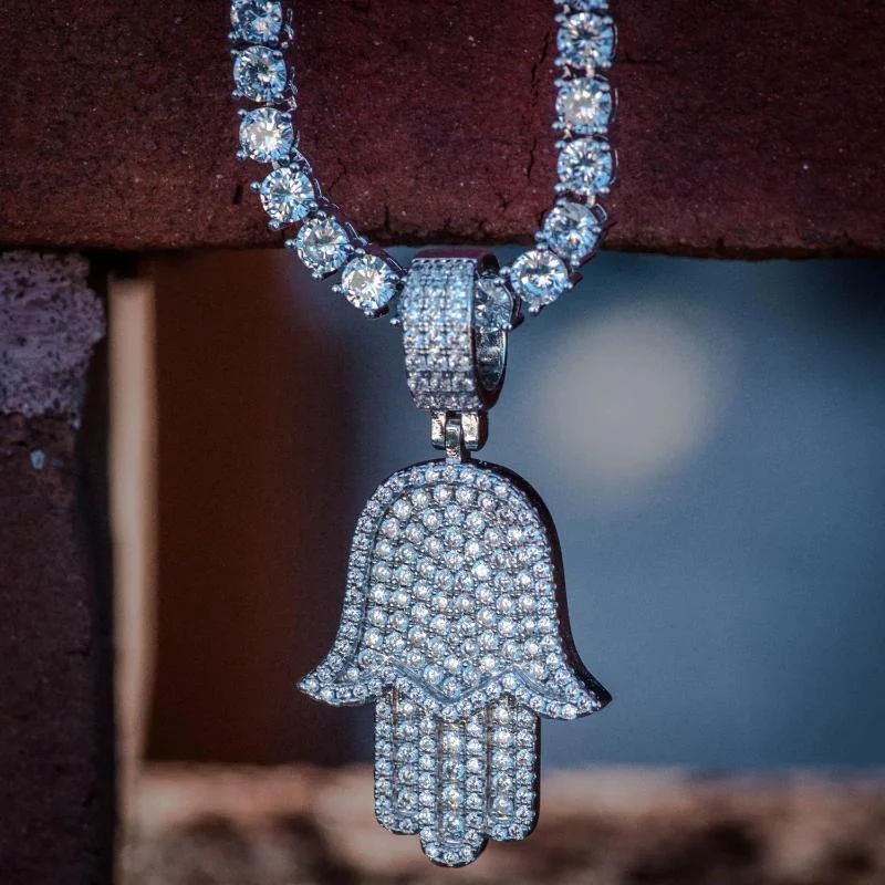 Personalized Initial Pendant Necklaces For Brides-Hamsa Hand Necklace in White Gold