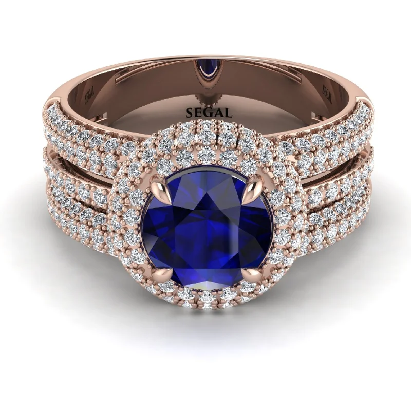 Personalized Diamond Rings For Special Gifts-Sapphire Halo Luxury Pave Engagement Ring - Sierra No. 14