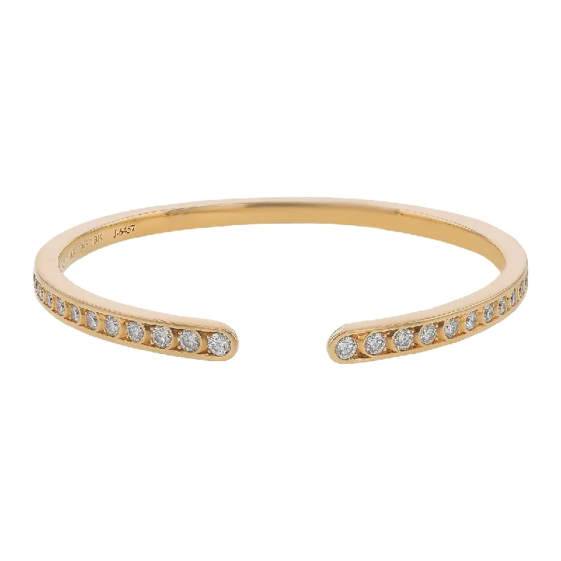 Bangles With Textured Finish-Scallop Artisan Pave Diamond Bangle Bracelet in 18K Yellow Gold