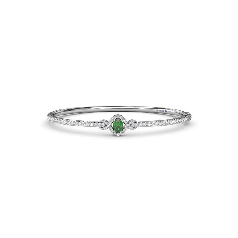 Bangles With Diamond Accents-Love Knot Emerald and Diamond Bangle Bracelet BB1884E