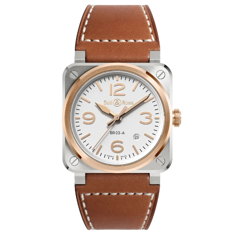 Watches For Outdoor Adventures-Bell & Ross BR03 White Steel Rose Gold 41mm Automatic Watch