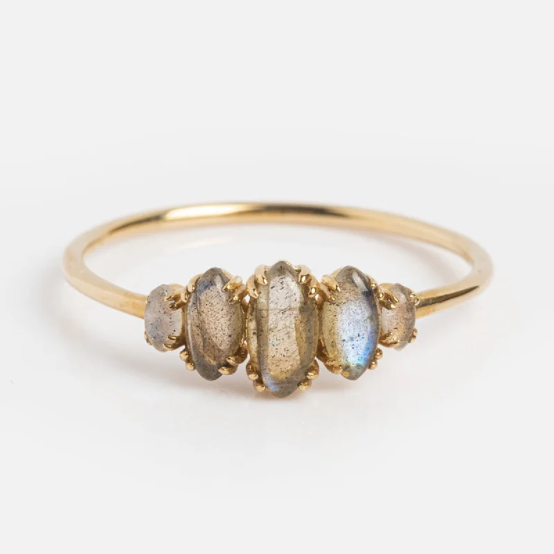 Custom Engagement Rings For Brides-Solid Gold Labradorite Marquise Cluster Ring