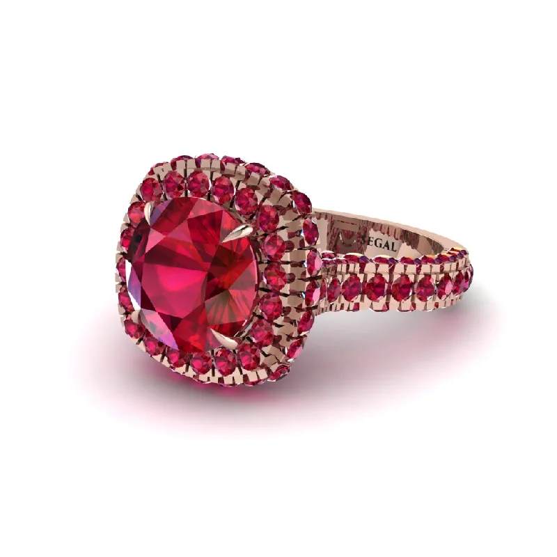 Vintage-Inspired Rings For Bold Brides-Ruby Pave Double Halo Engagement Ring - Eve No. 56