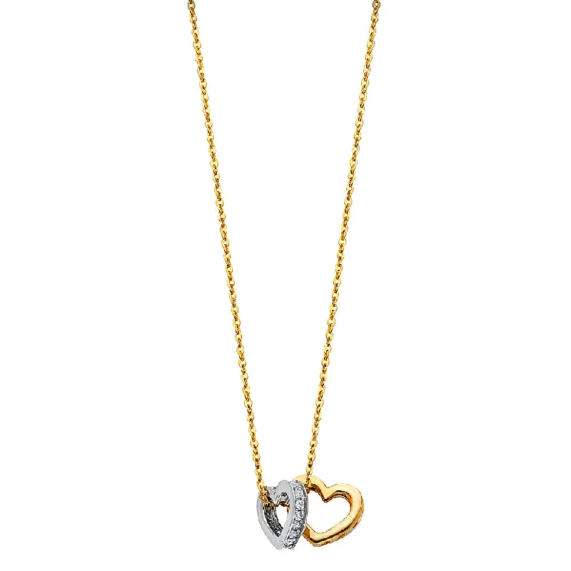 Colorful Crystal Necklaces For Chic Fashion-14K CZ DOUBLE HEART NECKLACE