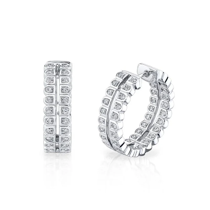 Floral Earrings For Spring Fashion-18K White Gold Diamond Scallop Silhouette Hoop Earrings