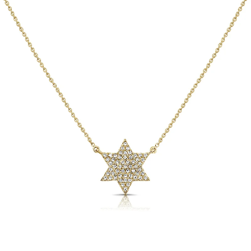 Personalized Silver Necklaces For Custom Gifts-14K Gold Star of David Necklace with Diamonds