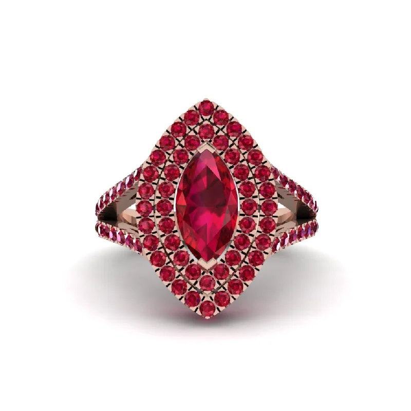 Customizable Engagement Rings For Brides-Marquise Ruby Double Halo Engagement Ring - Avah No. 56