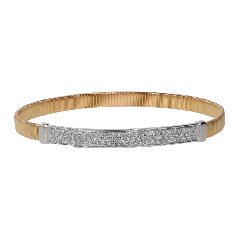 Bangles With Custom Engravings-Masai Diamond Bangle Bracelet in 18K Yellow and White Gold