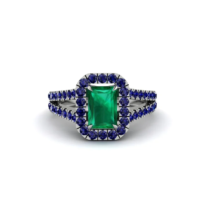 Vintage Gemstone Engagement Rings For Brides-Radiant Cut Emerald Halo Split Shank Engagement Ring - Lainey No. 66