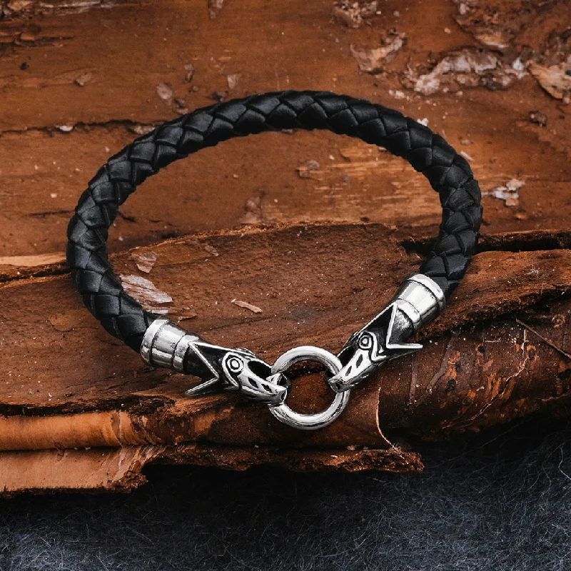 Bracelets For Bold Statement-Wolf Leather Bracelet, Black