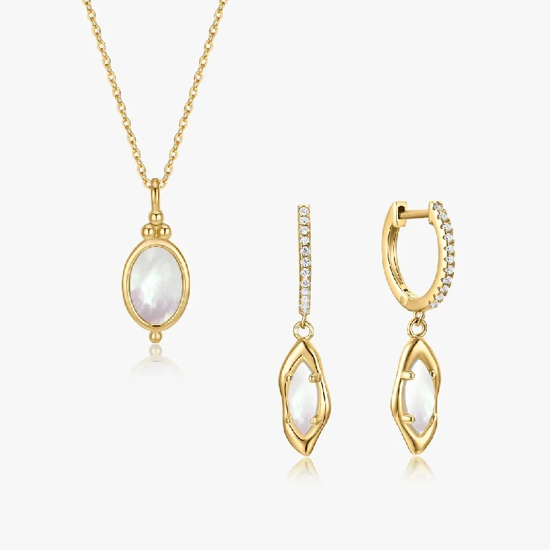 Stylish Crystal Earrings For Bridesmaids-Mother of Pearl Gold Bundle