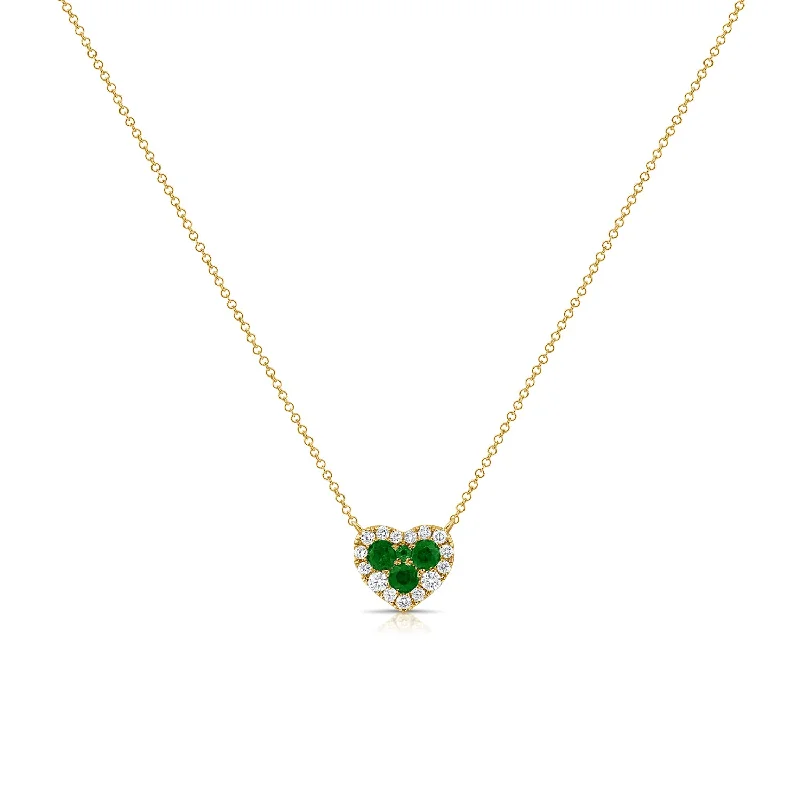 Gold Plated Necklaces With Diamonds-Diamond & Emerald Heart Love Necklace