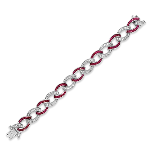 Bracelets For Engagement Gifts-Ruby & Diamond Link Bracelet