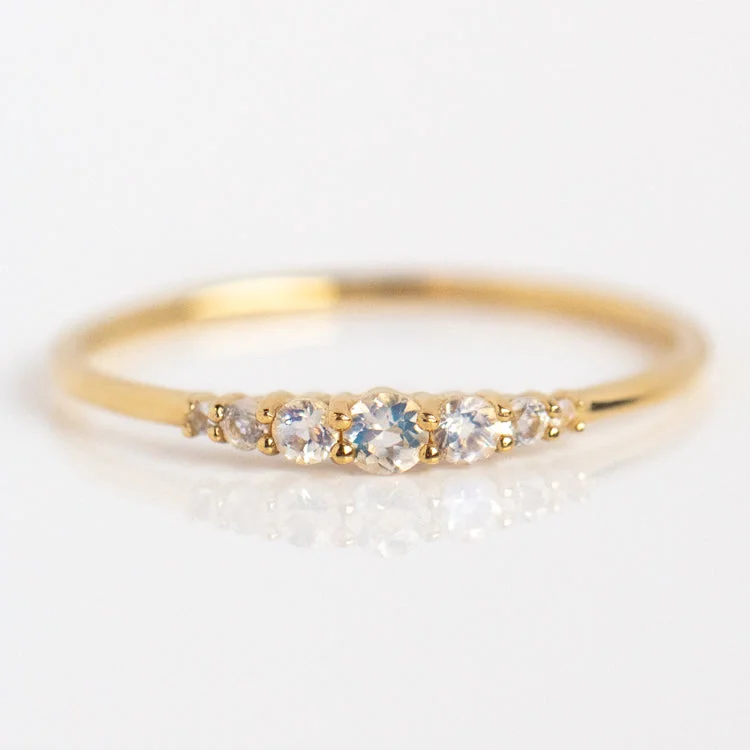 Vintage Diamond Rings For Brides-Solid Gold Mystic Moonstone Band