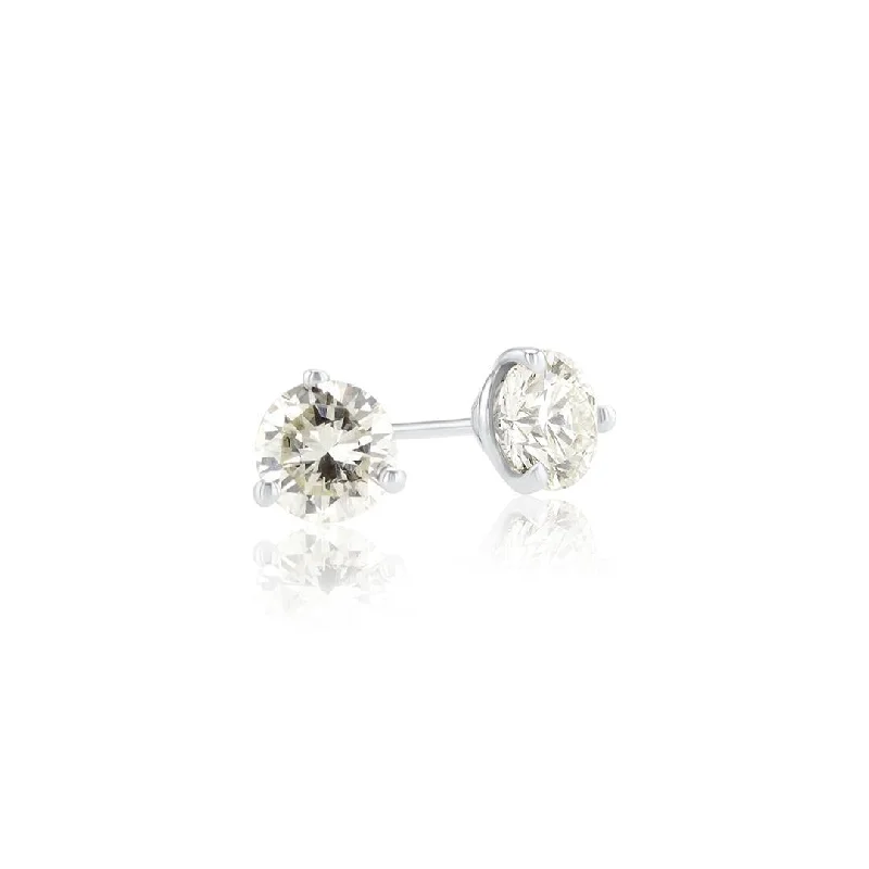 Silver Earrings For Casual Looks-14K White Gold 1.00 CT Round Diamond Three-Prong Martini Stud Earrings