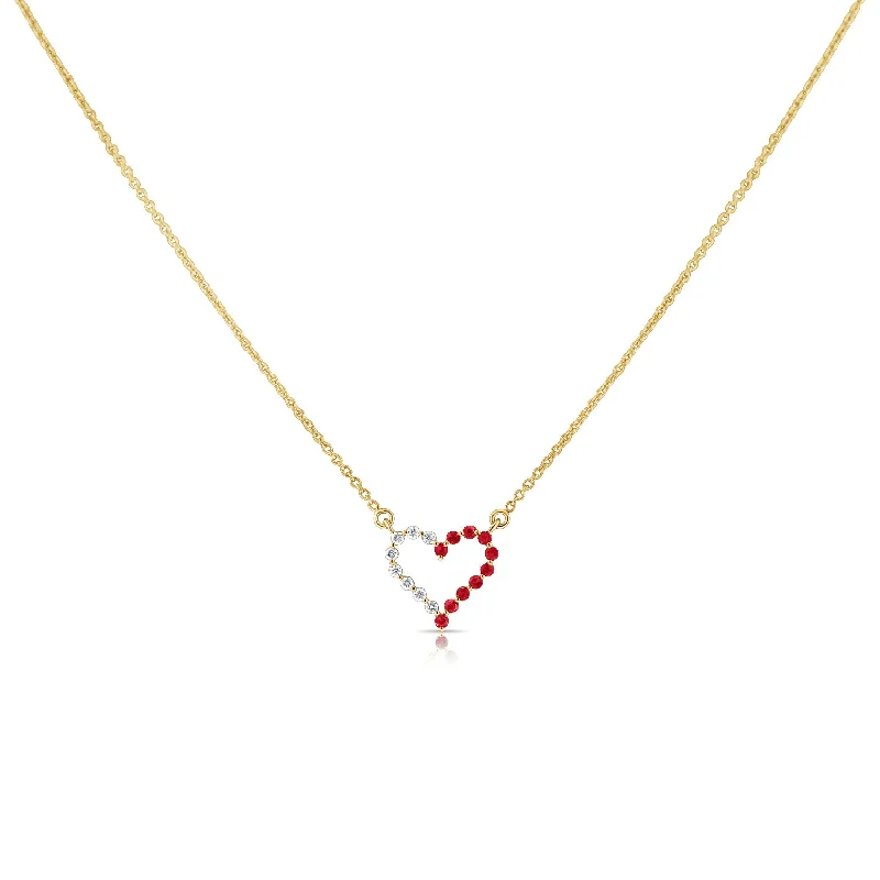 Simple Gemstone Necklace For Everyday Glam-Ruby & Diamond Heart Necklace made in 14K Gold