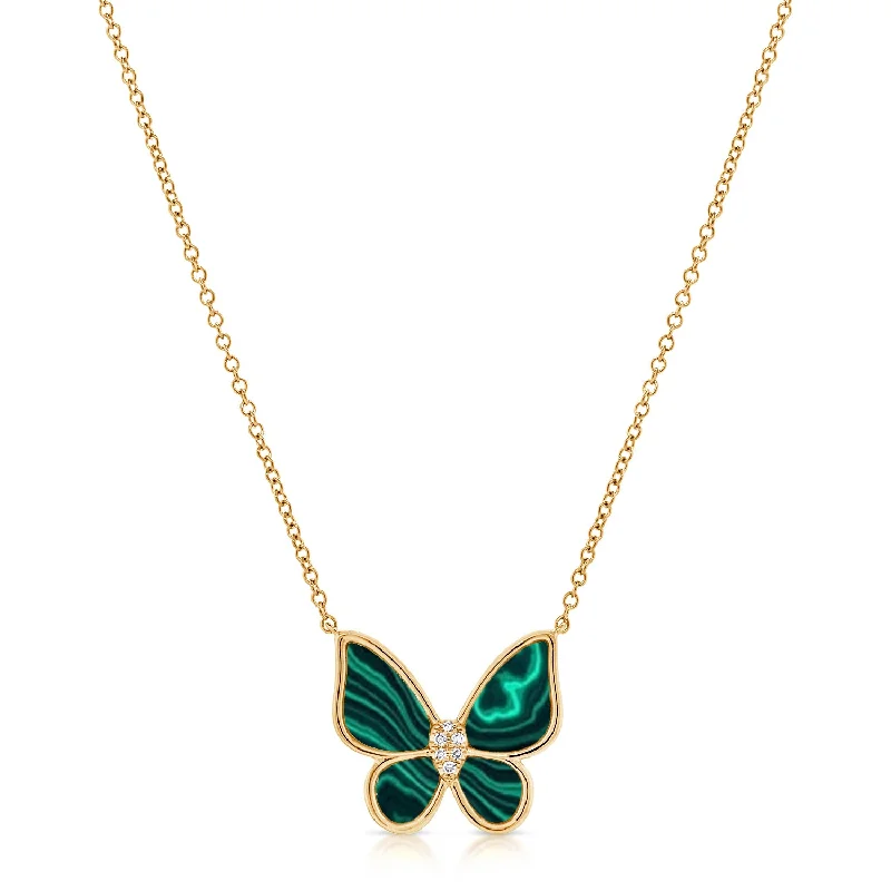 Personalized Initial Necklace For Thoughtful Gifts-Malachite & Diamond Butterfly Necklace