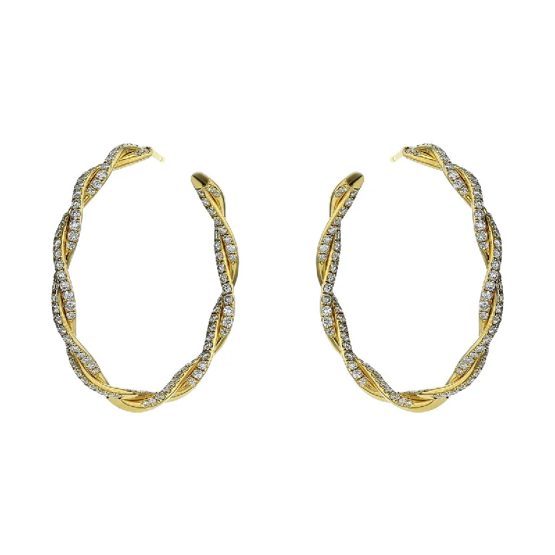 Stylish Hoop Earrings For Modern Looks-18k Yellow Gold and Diamond Twist Hoop Earrings