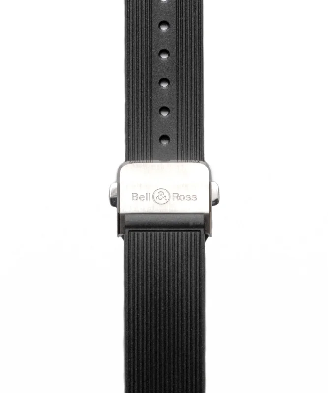 Watches With Engravings-Bell & Ross Caoutchouc Black rubber strap B-P-040 & Folding Clasp Satin Steel BR05