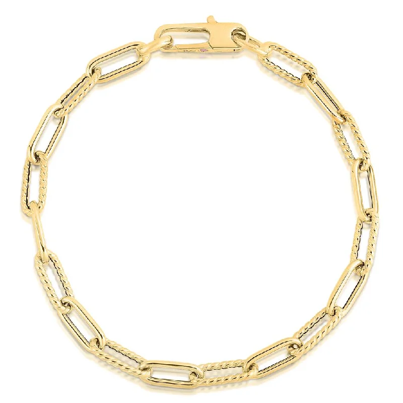 Bracelets With Sleek Design-Roberto Coin 18k Yellow Gold Alternating Polished and Cable Link Bracelet