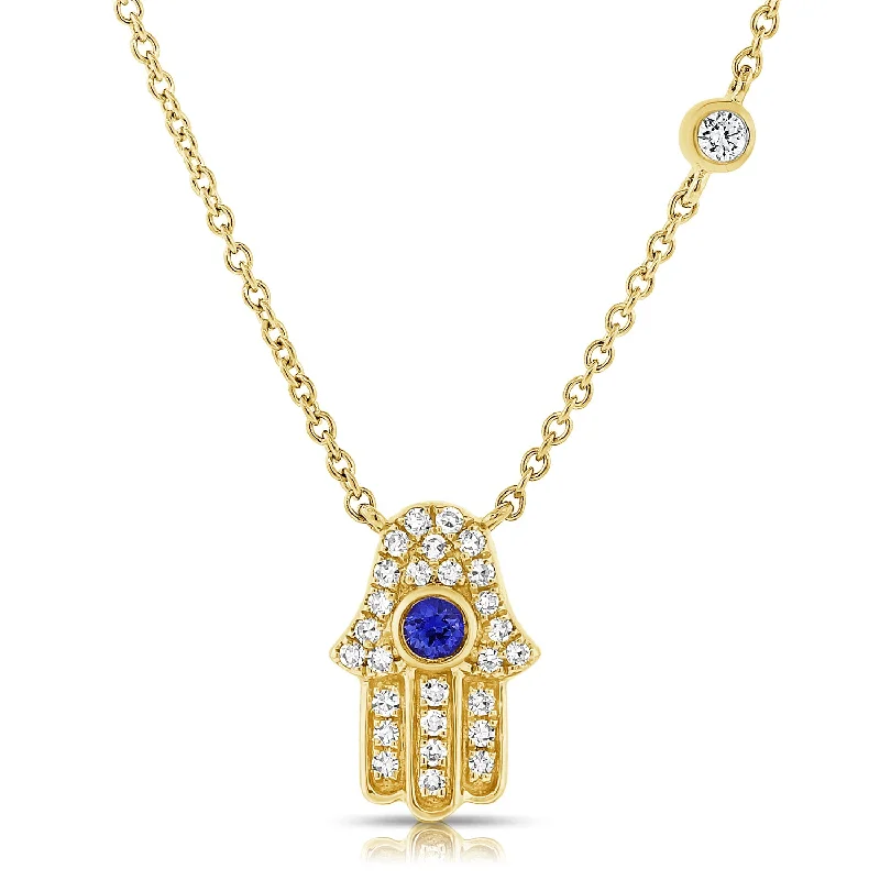 Beautiful Gold Bar Necklaces For Simple Glam-14K Gold Evil Eye & Hamsa Necklace with Diamonds